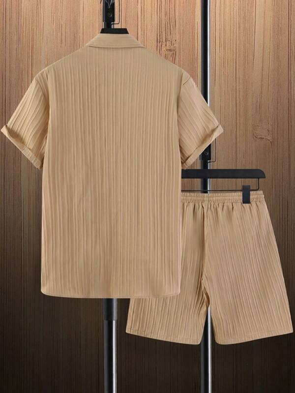 Soren | Gestreiftes Baumwoll-Leinen-Hemd mit Knopfleiste und kurzer Hose