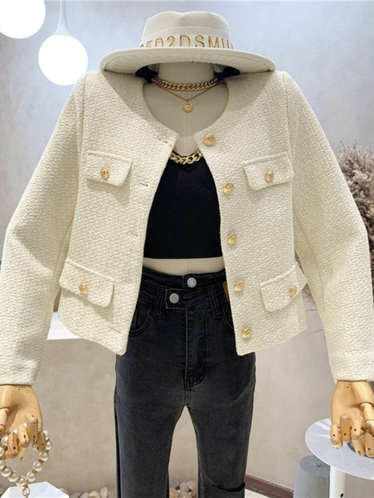 Olga | Knopfleiste Detaillierte elegante Crop Top Jacke für Frauen